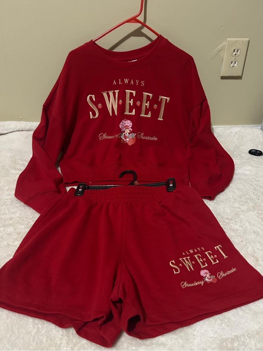 Red Kids Pajama Set with Strawberry Graphic